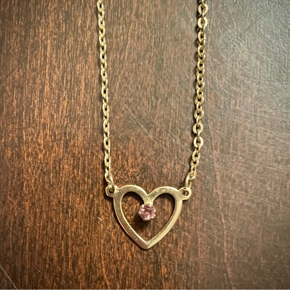 Vintage AVON Petite Heart Gold-Tone Necklace with Amethyst c1980s